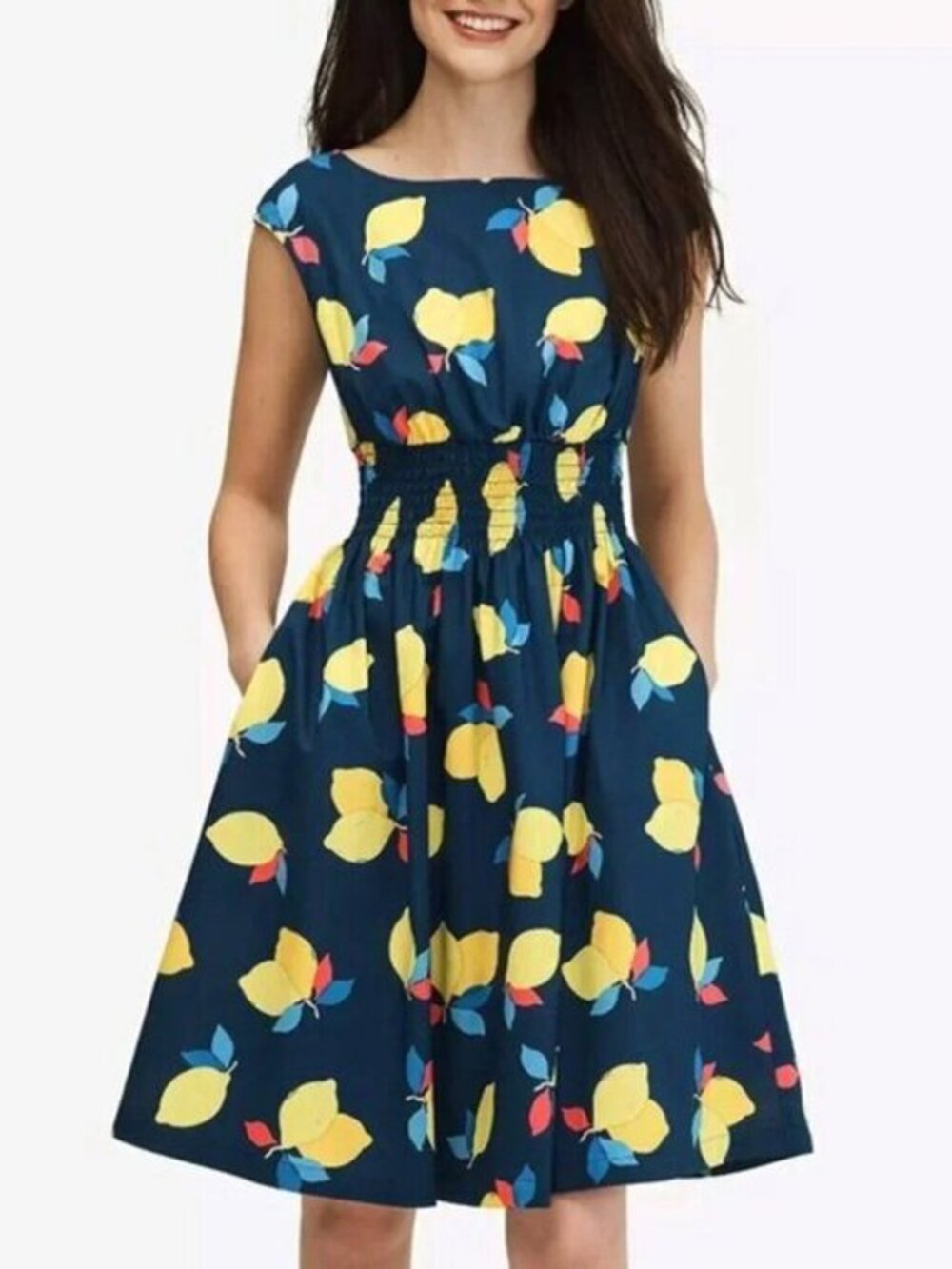 New Kate Spade Blaire Lemon Zest 100% Cotton Dress Navy 2, XS $229